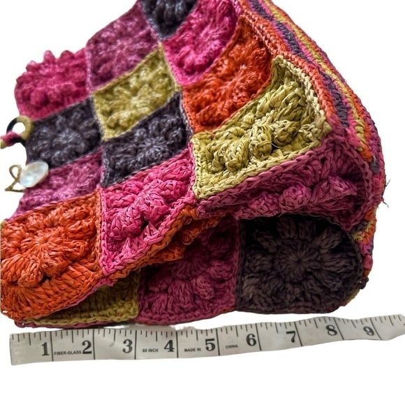 Annabel Ingall Raffia Shoulder Bag Tote Button Crochet Patchwork Colorful - Picture 9 of 9